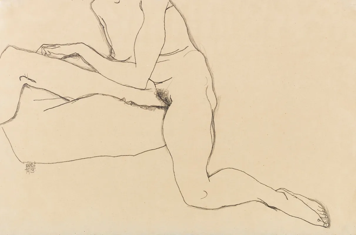 Sitzendes Madchen Mit Ausgestrecktem Arm Und Bein by Egon Schiele - Canvas Print