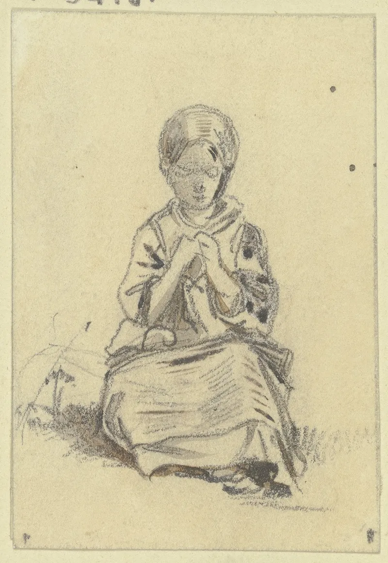 Sitzendes Strickendes Madchen Von Vorne by Jakob Fürchtegott Dielmann - Canvas Print