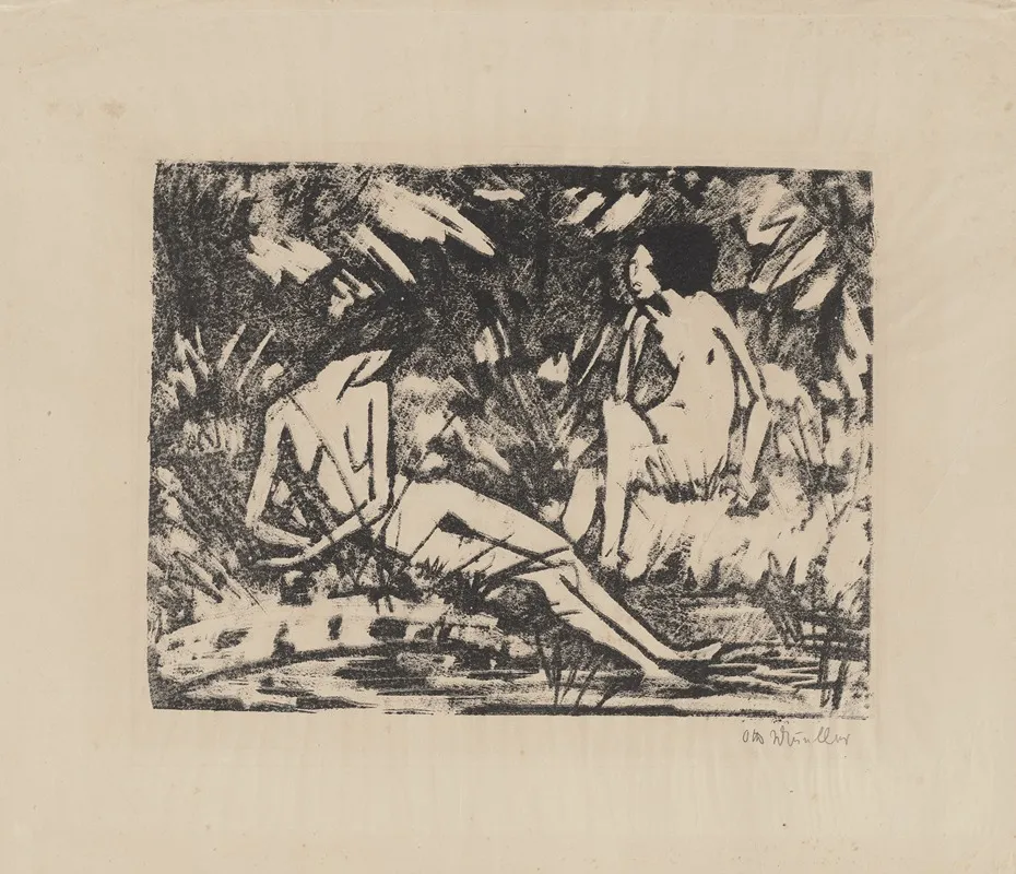 Sitzendes Und Seitlich Aufgestutztes Madchen Am Wasser Ii by Otto Mueller - Canvas Print