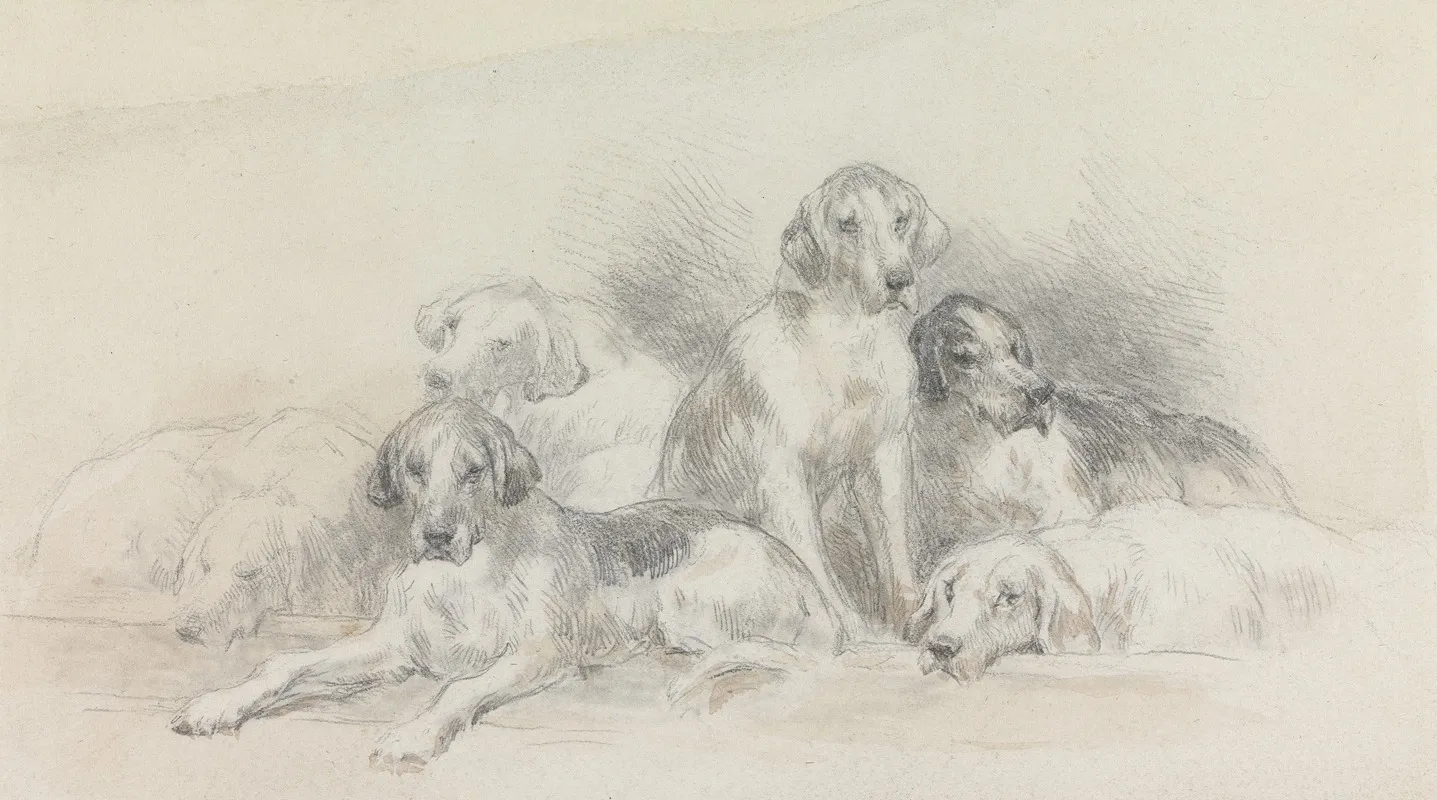 Six Foxhounds Resting by John Frederick Tayler - Canvas Print