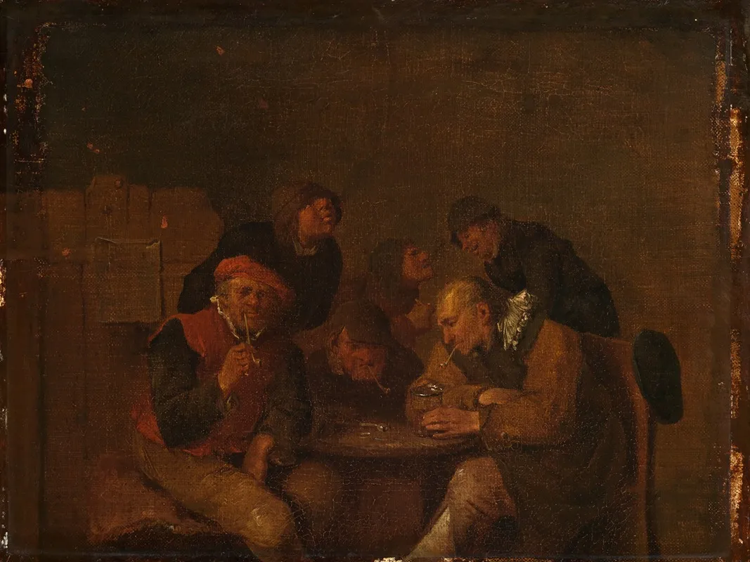 Six Men Drinking And Smoking In A Parlor