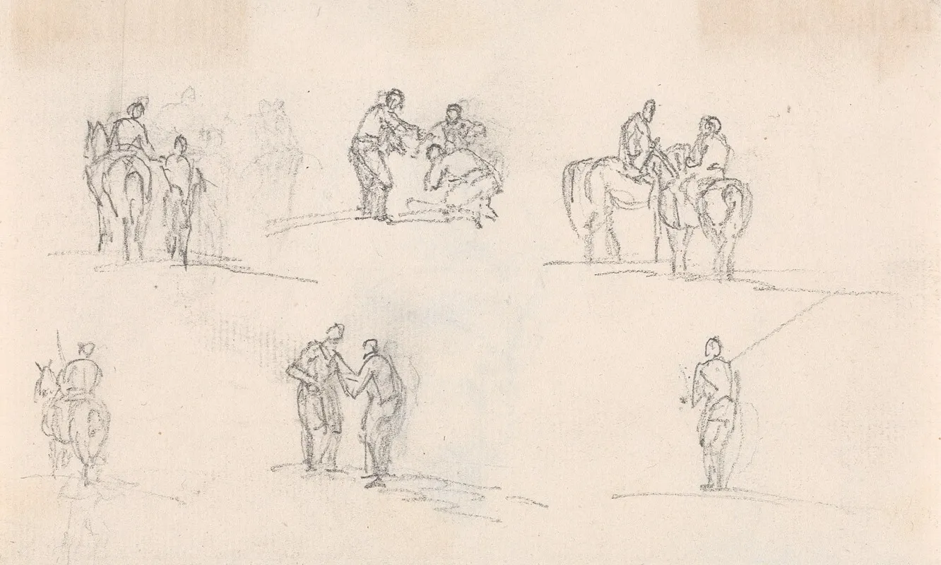 Six Studies Of Figures On Horses