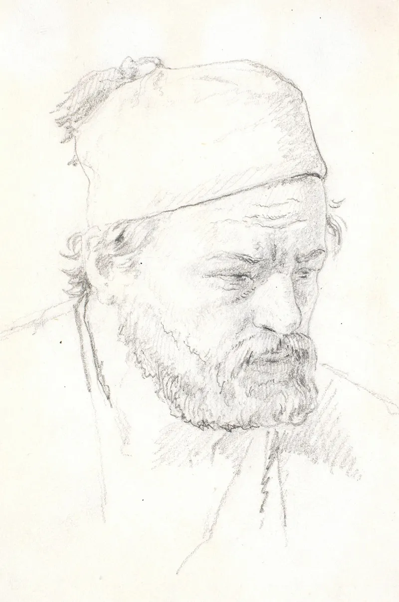Skaegget Mandsportraet Trekvart Profil Mod Hojre Med Fez by Martinus Rørbye - Canvas Print