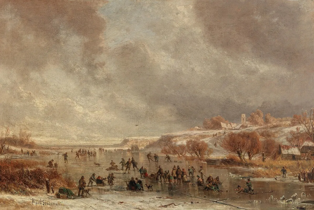 Skating Pleasures At Dusk by Adolf Stademann - Canvas Print