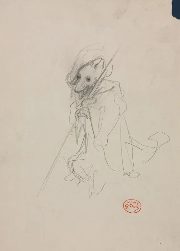 Sketch For The Wolf Turned Shepherd Recto by Gustave Doré - Canvas Print