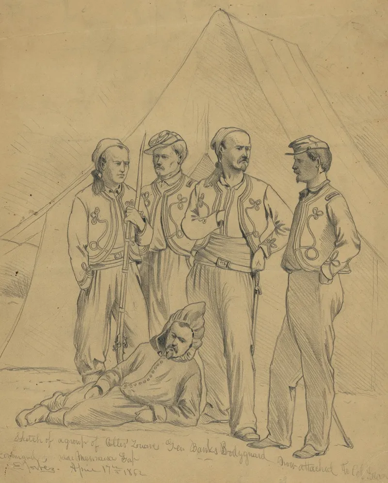 Sketch Of A Group Of Collis Zouaves Gen Banks Bodyguard Now Attached To Col Geary Command Near Manassas Gap