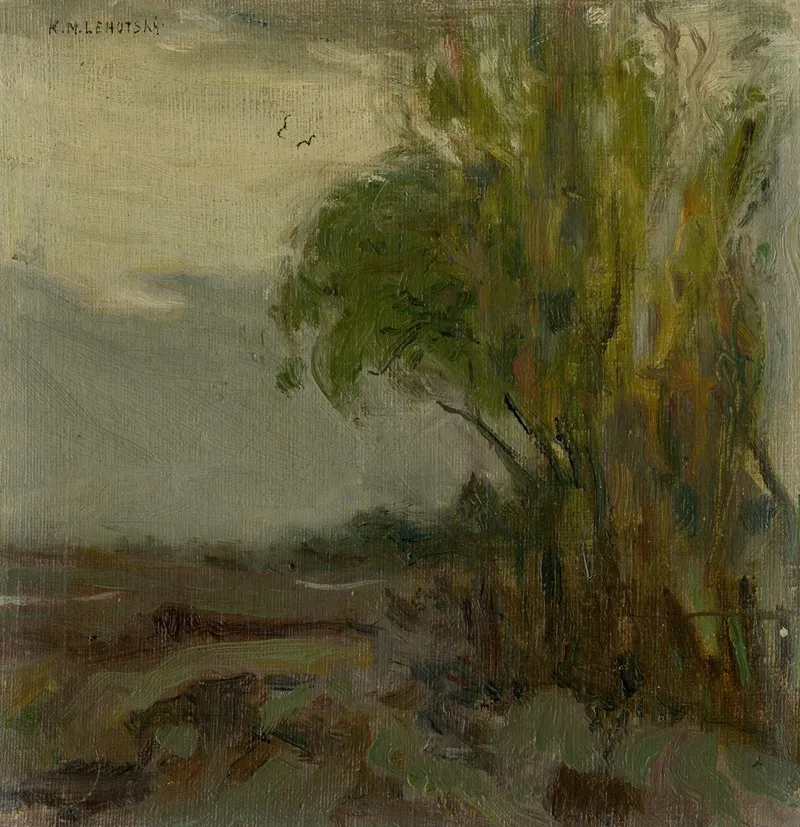 Sketch Of A Landscape With A Tree In A Foreground