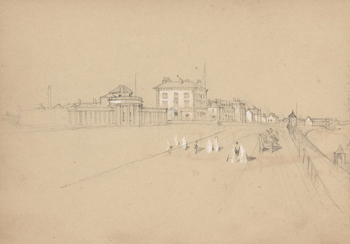 Sketch Of A Seaside Town With Promenade