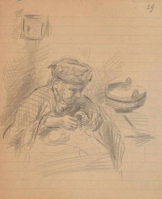 Sketch Of A Sitting Elderly Woman In The Interior
