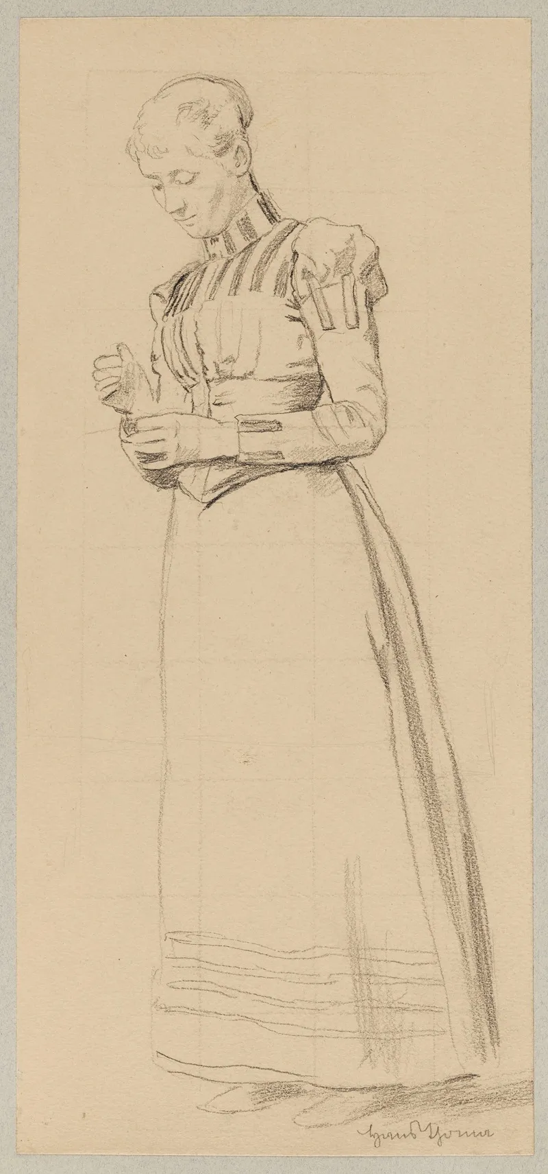 Sketch Of A Woman In A Long Dress With Tilted Head