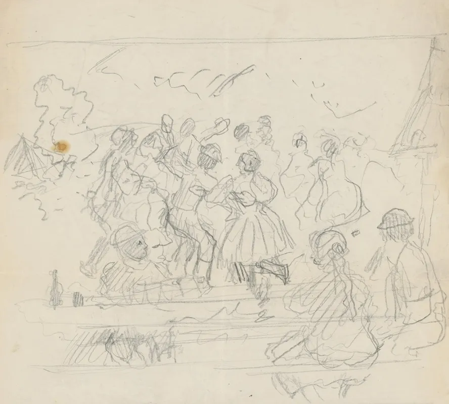 Sketch Of Dancing Group by Gustáv Mallý - Canvas Print