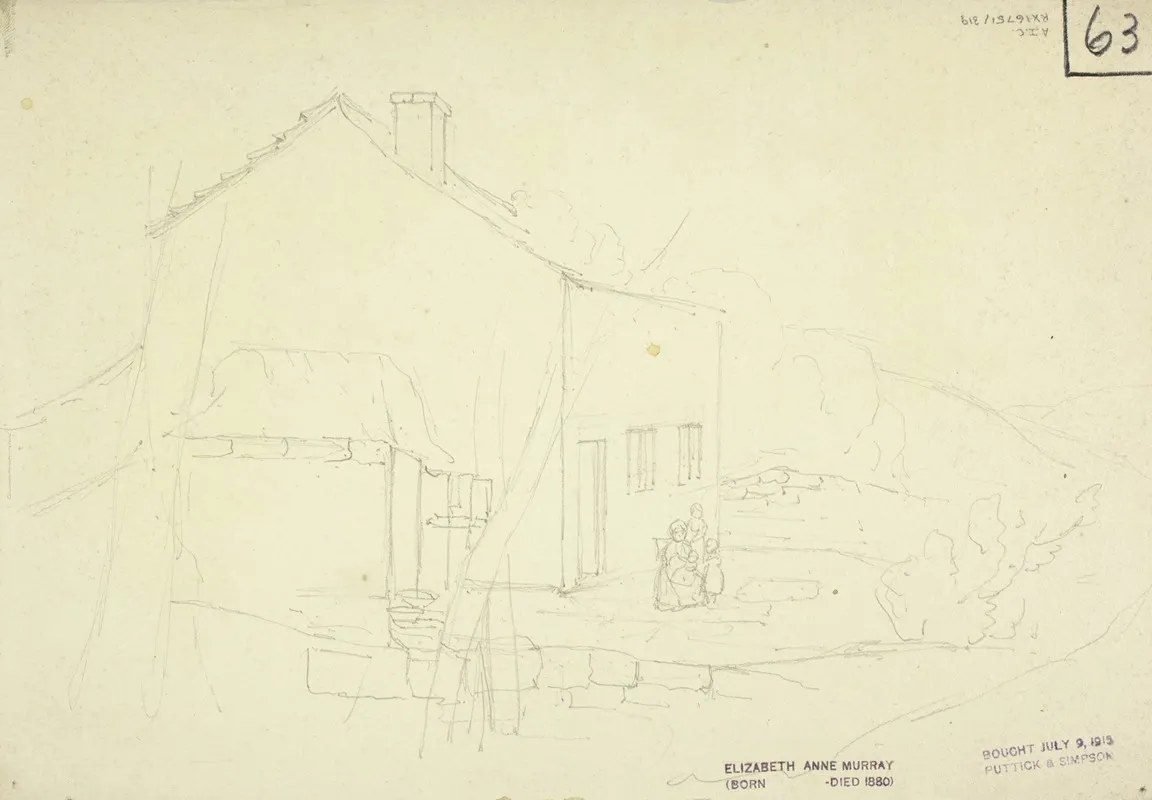 Sketch Of House With Mother And Children
