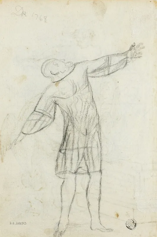 Sketch Of Standing Man With Outstretched Arms by Claude Louis Desrais - Canvas Print