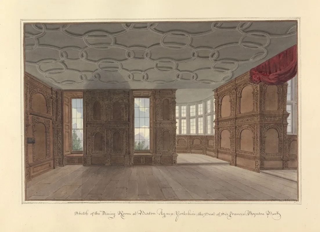 Sketch Of The Dining Room At Burton Agnes Yorkshire The Seat Of Sir Francis Boynton Bart by John Buckler - Canvas Print