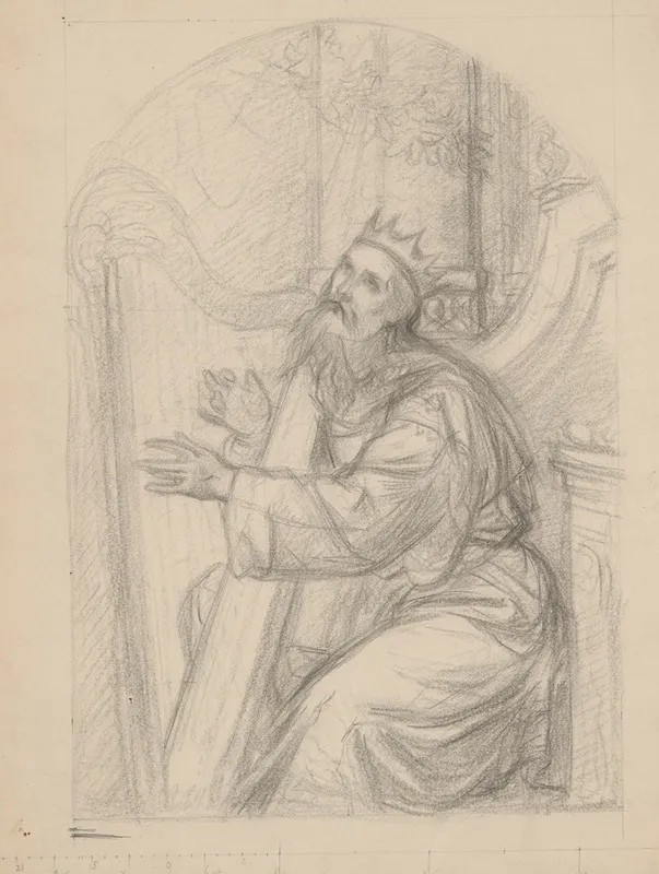 Sketch To The Painting King David Playing The Harp by Józef Simmler - Canvas Print