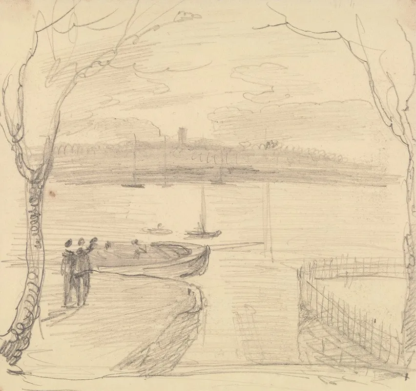 Sketched View From East Cowes West Cowes In The Distance