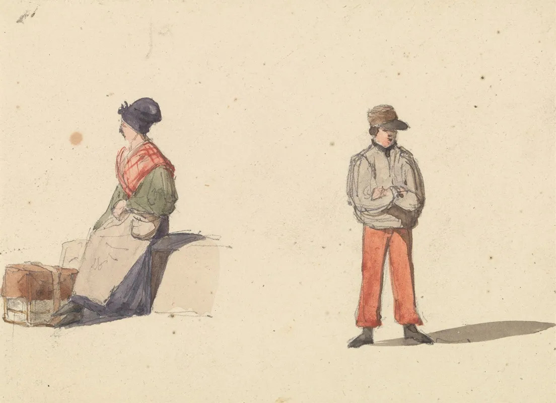 Sketches From Life In Paris Seated Woman And Standing Man by Ambrose Poynter - Canvas Print