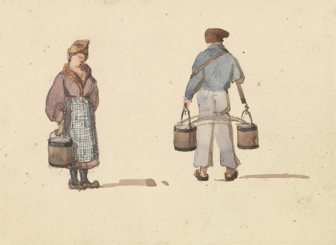 Sketches From Life In Paris Woman And Man Carrying Buckets by Ambrose Poynter - Canvas Print