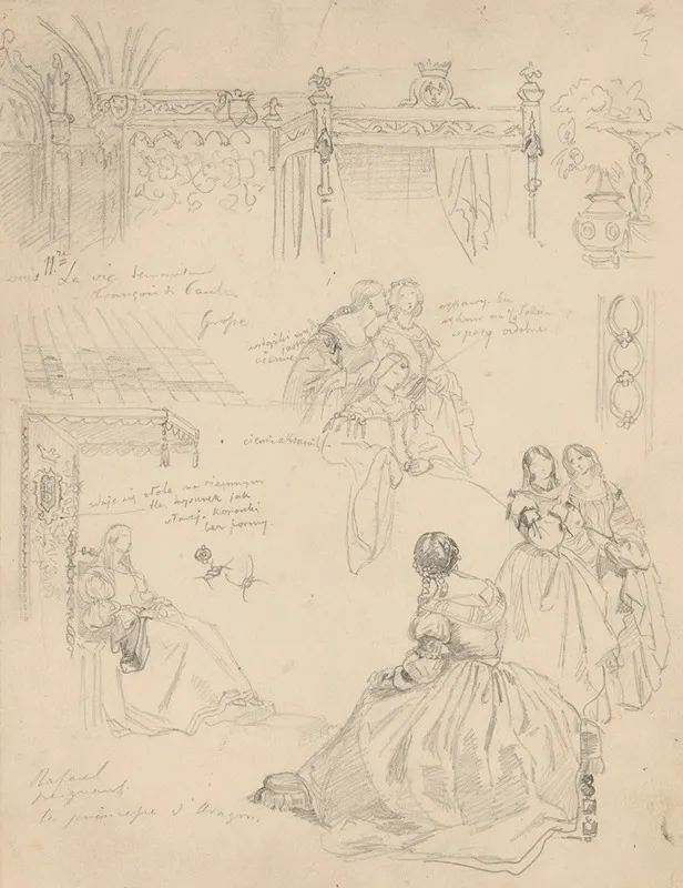 Sketches Of Costumes Furniture And Architectural Details by Józef Simmler - Canvas Print