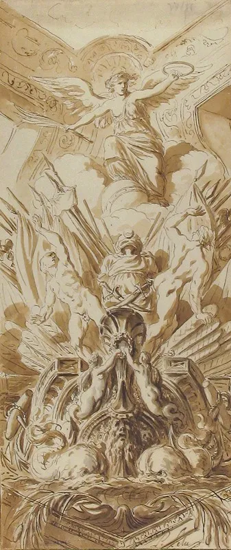 Sketches Of Figures And Dolphins by Pierre Lelu - Canvas Print
