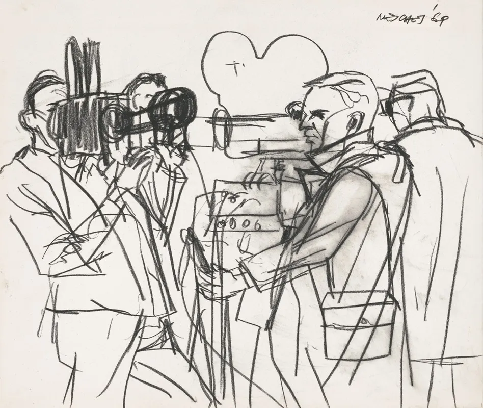 Sketches Of Television News Camermen Outdoors During The Pueblo Incident Hearings In Coronado California by Arnold Mesches - Canvas Print
