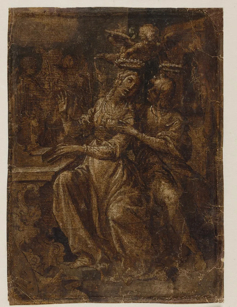 Skt Cecilia Og Skt Valerian Ved Orglet by Giovanni Baglione - Canvas Print