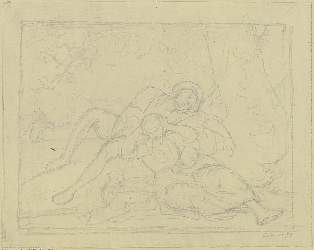 Sleeping Family In The Forest by Julius Hamel - Canvas Print