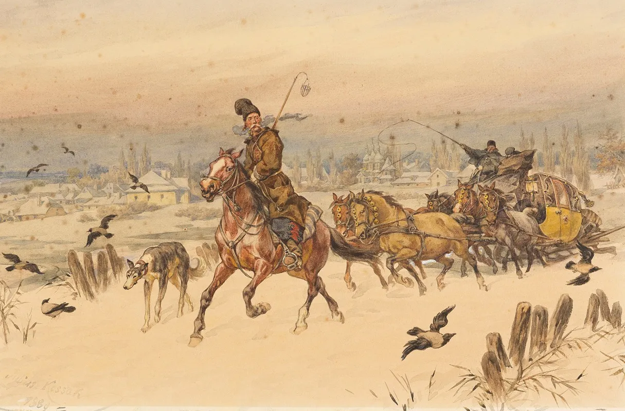 Sleigh Ride 2 by Juliusz Kossak - Canvas Print