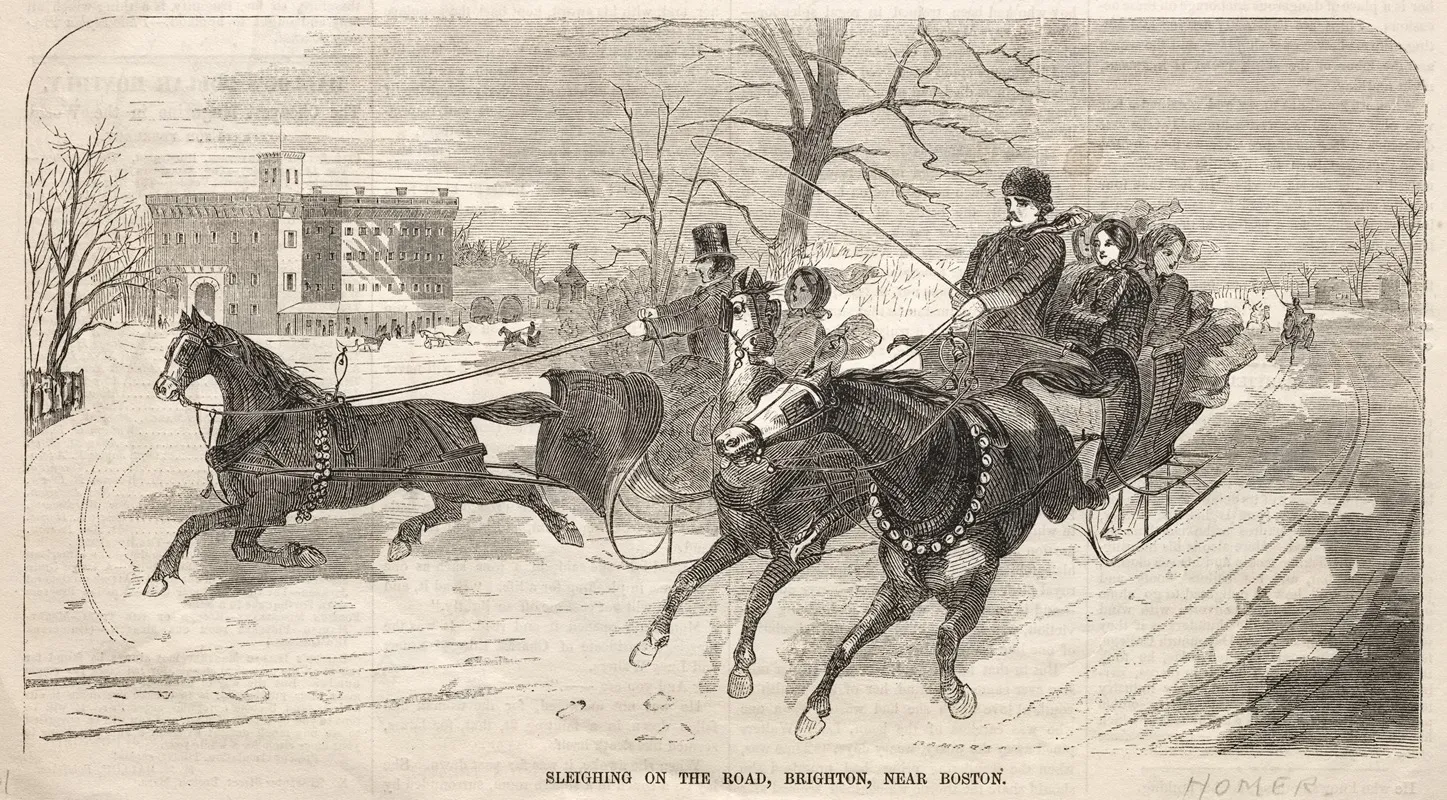 Sleighing On The Road Brighton Near Boston