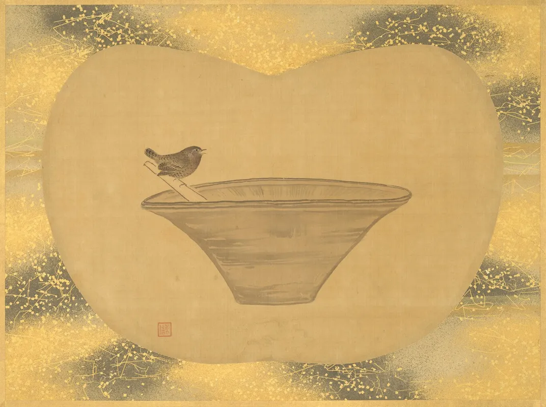 Small Bird And Mortar by Kanō Tsunenobu - Canvas Print