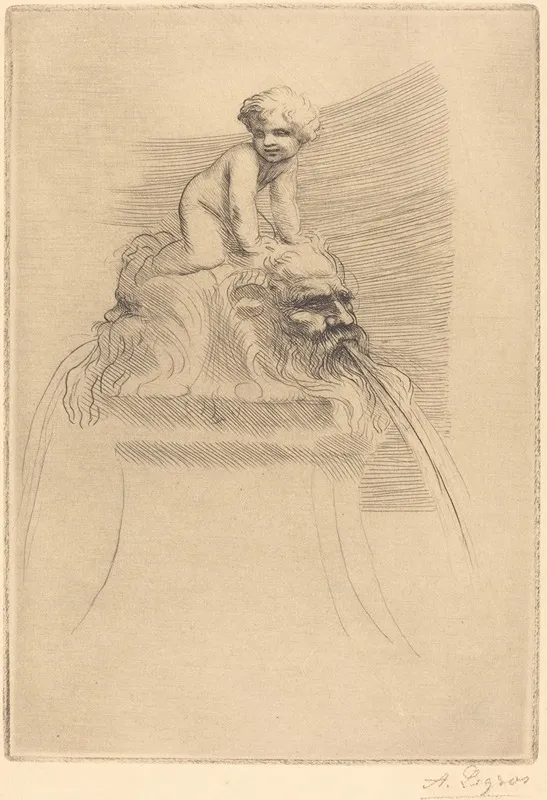 Small Fountain Child Playing On The Grotesques Petite Fontaine Enfant Qui Joue Surdes Masques