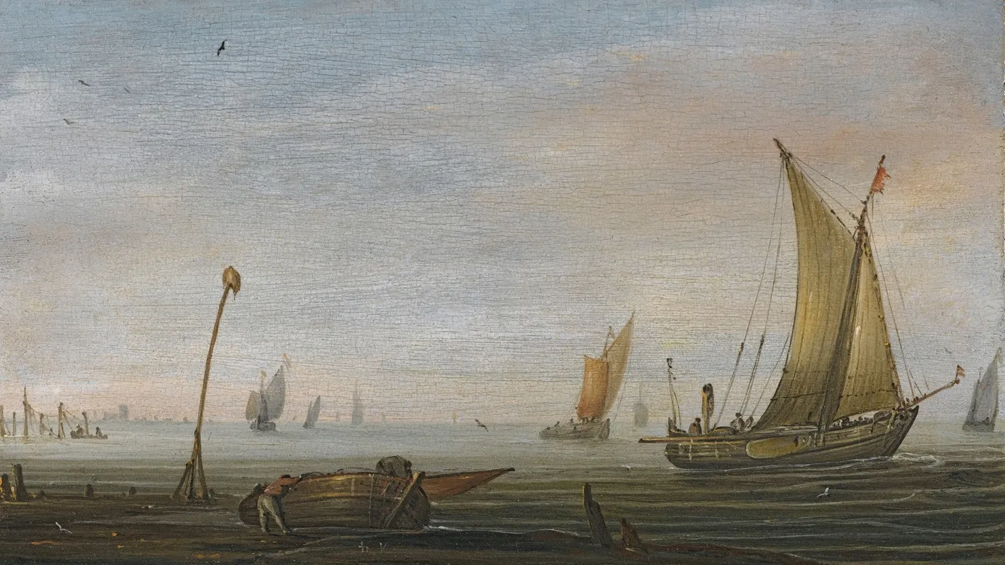Small Vessels On The Zuider Zee by Abraham de Verwer - Canvas Print