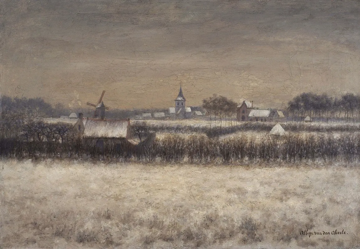 Snow Covered Sint Martens Latem by Albijn Van den Abeele - Canvas Print