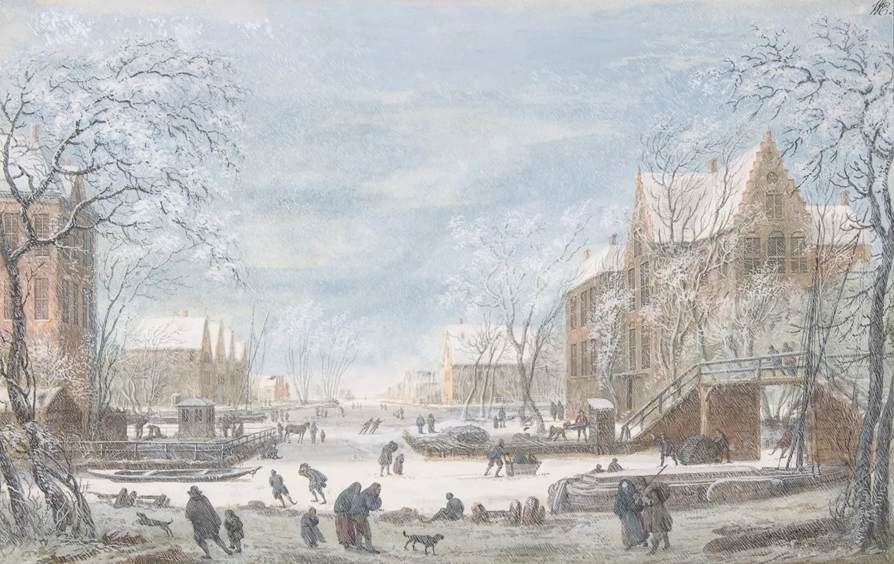 Snow Falling On A Dutch Town by Abraham Rademaker - Canvas Print