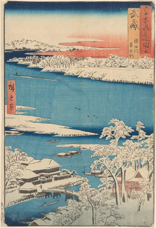 Snow Scene Islet River Shore by Utagawa Hiroshige - Canvas Print