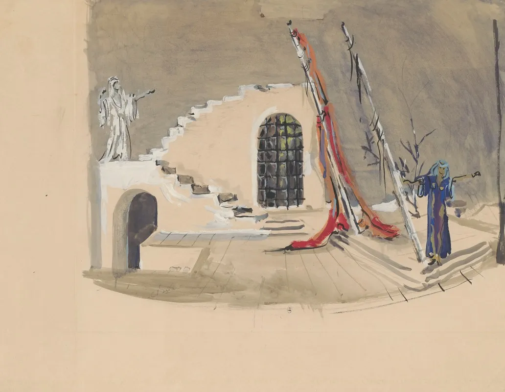 Sodome Et Gomorrhe Maquette De Decor Structure Avec Escalier Acte 2 by Christian Bérard - Canvas Print