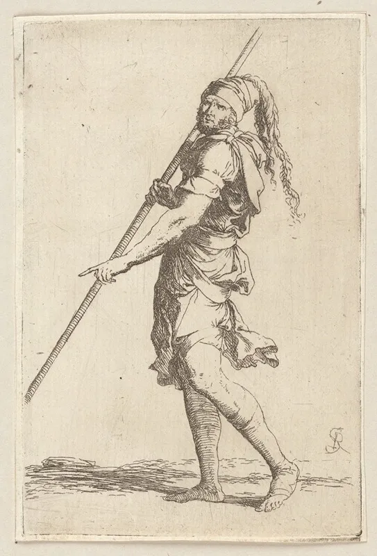 Soldier Holding A Cane With Both Hands Walking Toward The Left