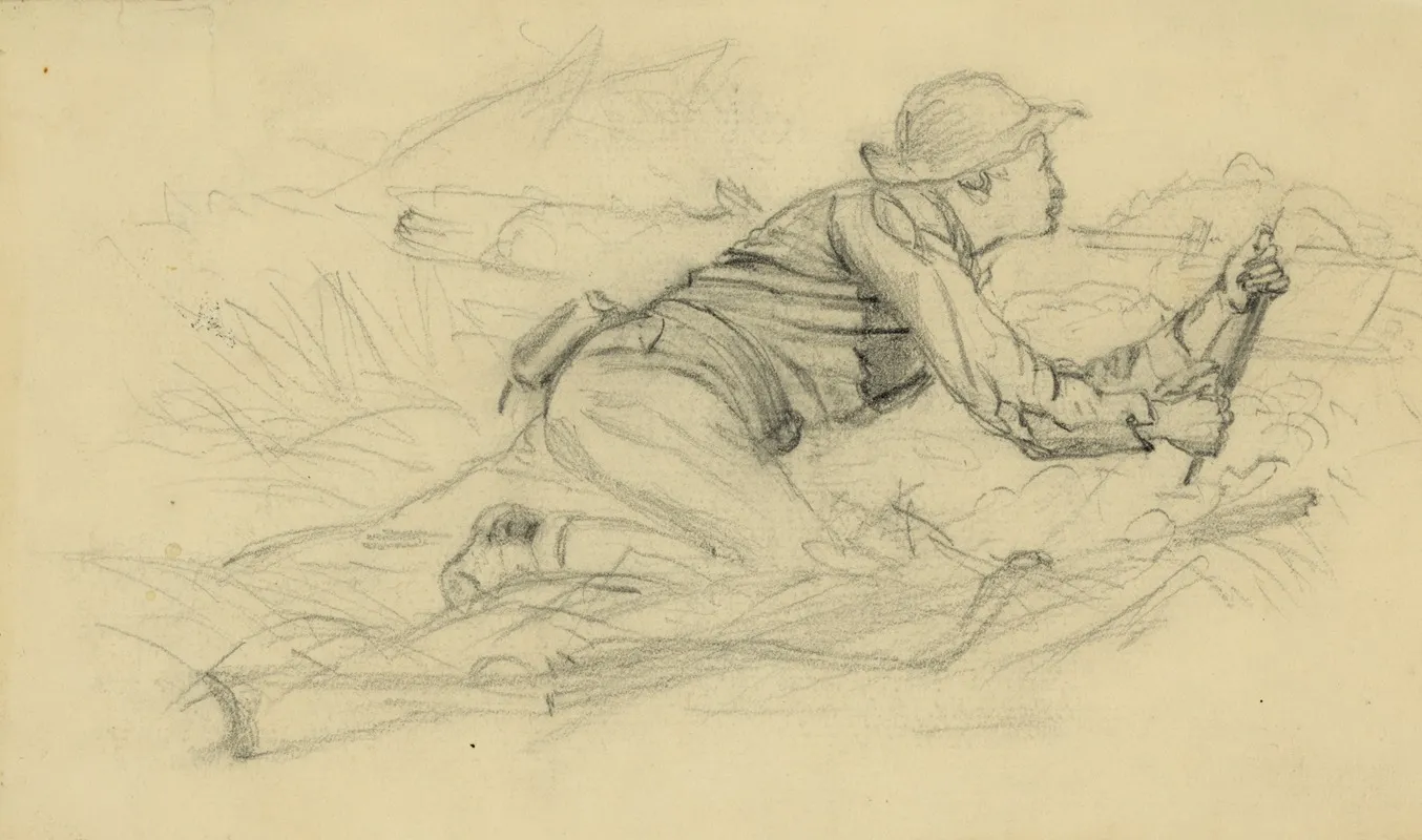 Soldier Peering Over A Log
