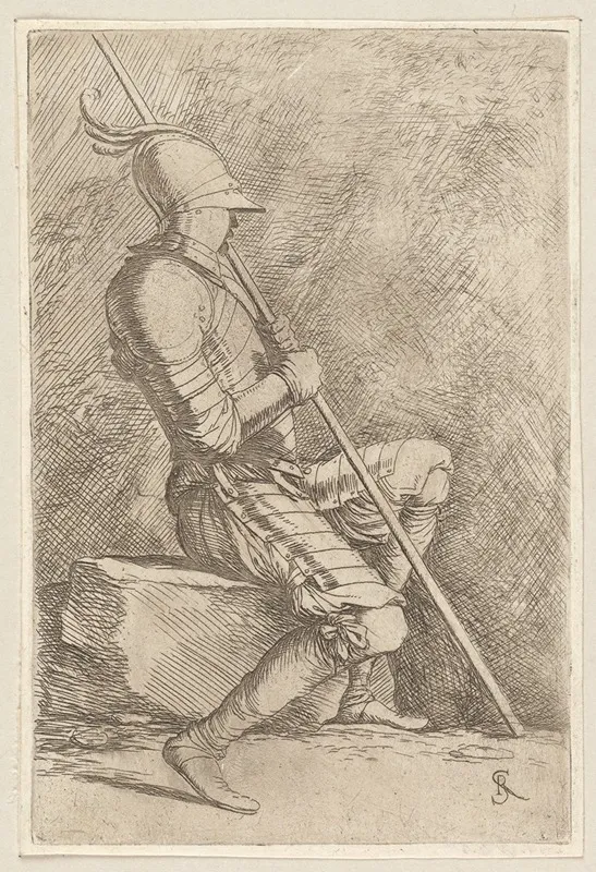 Soldier Seated In A Helmet Holding A Cane