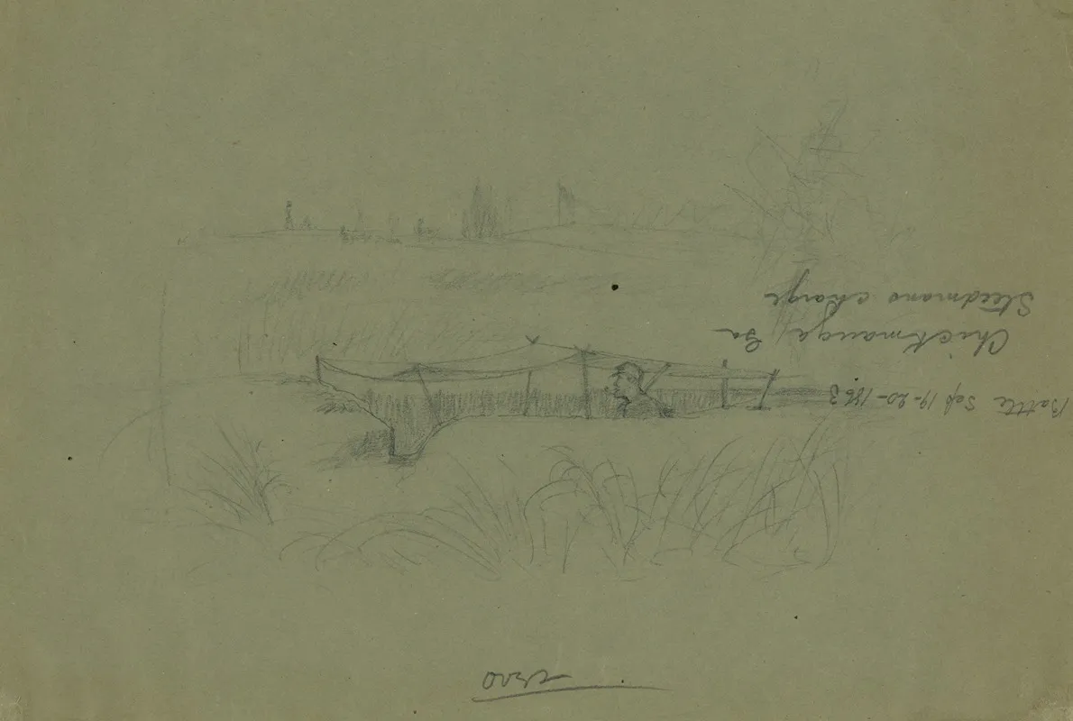 Soldier Standing In A Rifle Pit Covered By A Canopy