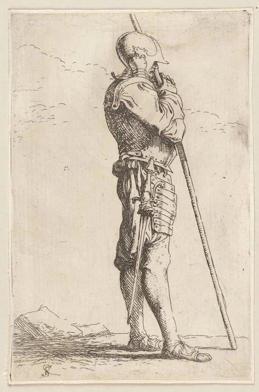 Soldier Supported By A Long Cane Facing Right by Salvator Rosa - Canvas Print