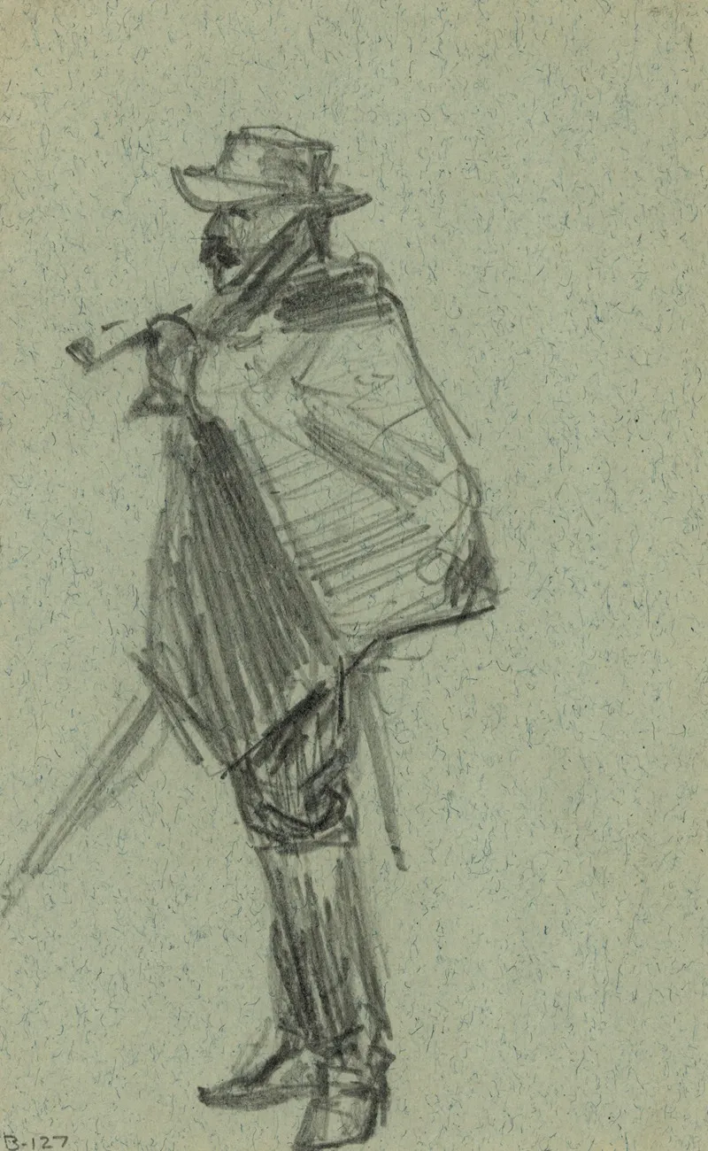 Soldier With Blanket Wrapped Around Shoulders