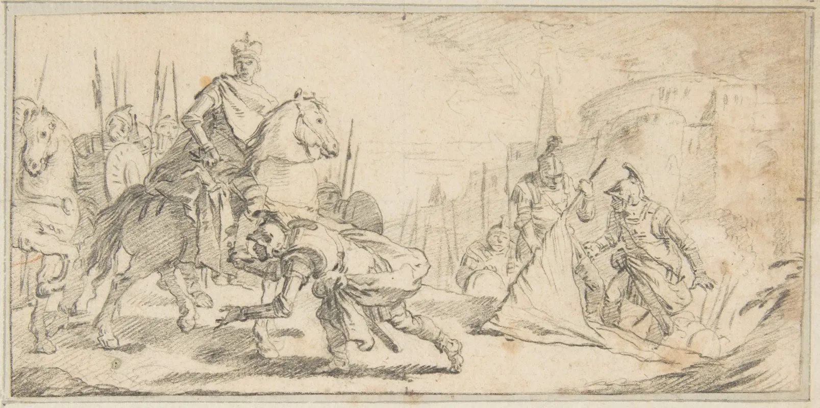 Soldiers Surrendering To An Emperor With A City In The Background