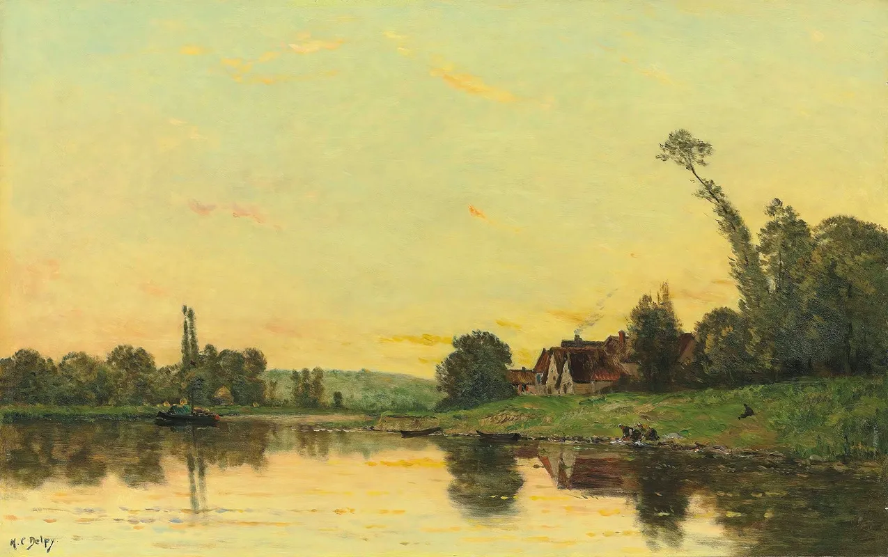 Soleil Couchant A Portejoie by Hippolyte Camille Delpy - Canvas Print