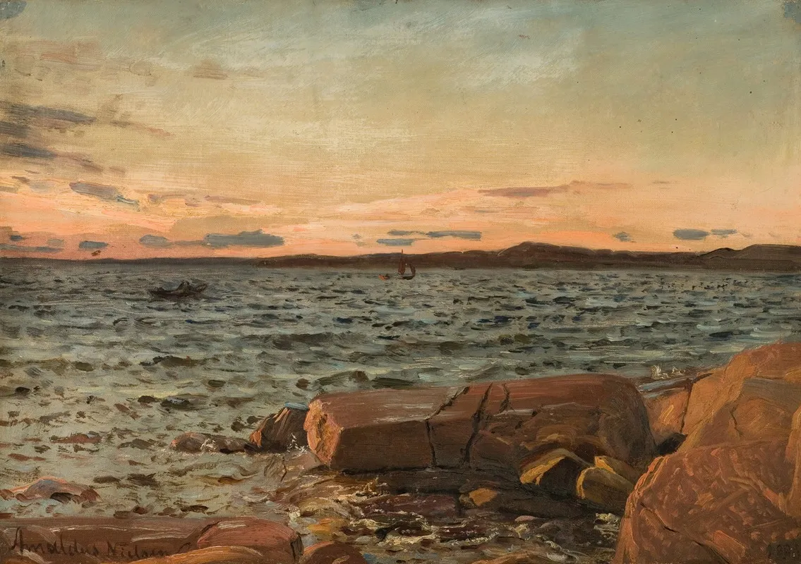 Solgangsvind Hvaloene by Amaldus Nielsen - Canvas Print
