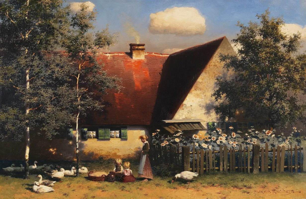 Sommeridylle Hinterm Haus by Paul Wilhelm Keller-Reutlingen - Canvas Print
