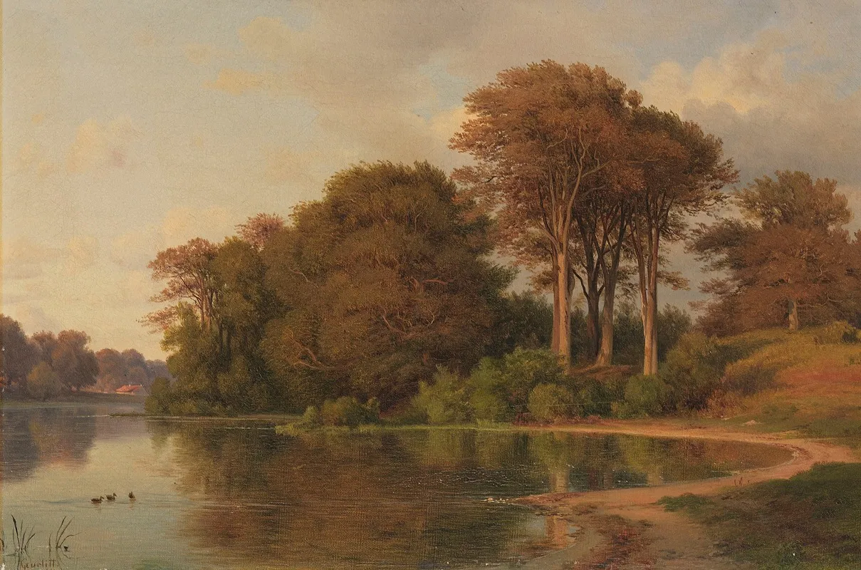 Sommerlandschaft Mit Seeufer by Louis Gurlitt - Canvas Print