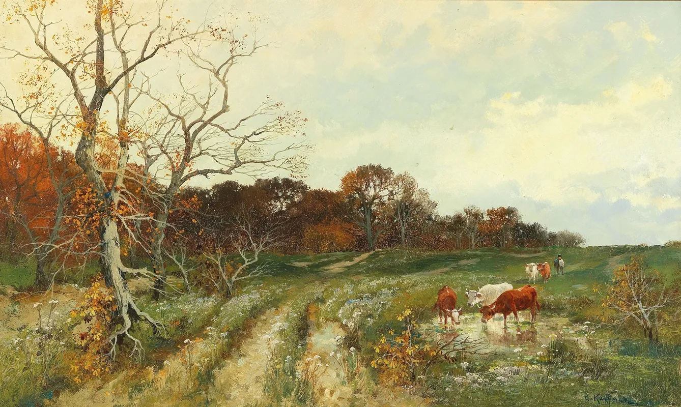 Sommerlandschaft Mit Weidenden Kuhen by Adolf Kaufmann - Canvas Print