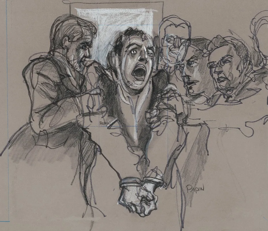 Son Of Sam Serial Killer David Berkowitz Handcuffed And Screaming As Guards Remove Him From The Courtroom Where He Appeared On May 22 1978 For Sentencing by Joseph Papin - Canvas Print