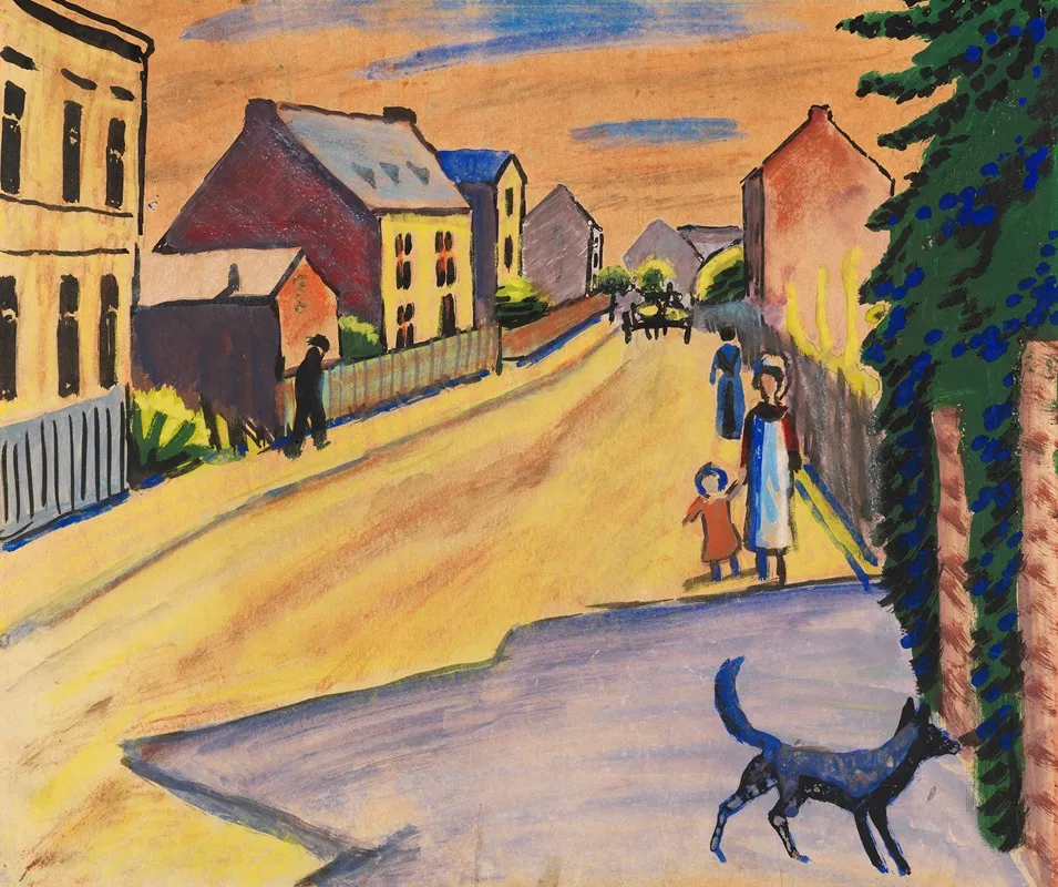 Sonnige Strase Mit Hund by August Macke - Canvas Print